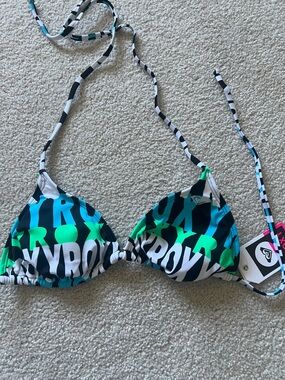 Roxy Green Blue Graphic Triangle Bikini Top